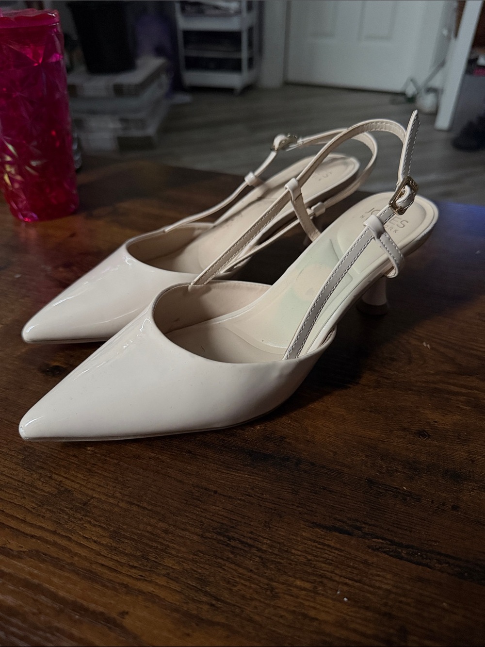 Jones New York Patent Pointed-Toe Slingback Pumps in Cream